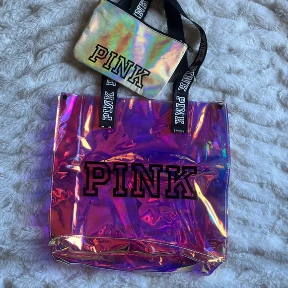 PINK Victoria's Secret Iridescent Tote and Pouch - Picture 2 of 7
